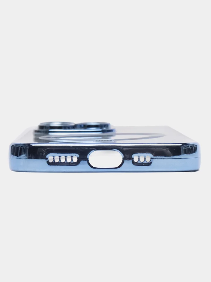 Голубой чехол MagSafe для iPhone Айфон 13, 14, Pro магсейф, силикон