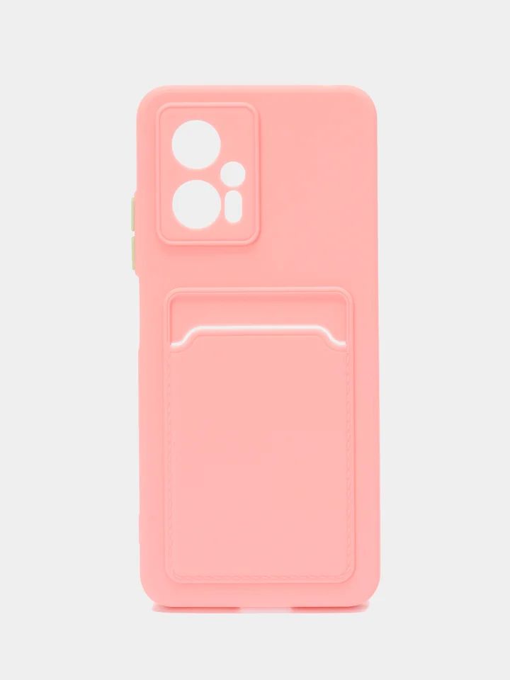 Розовый силиконовый чехол Xiaomi POCO X4 GT (Сяоми Поко Х4 ГТ), с карманом для карт, прозрачный