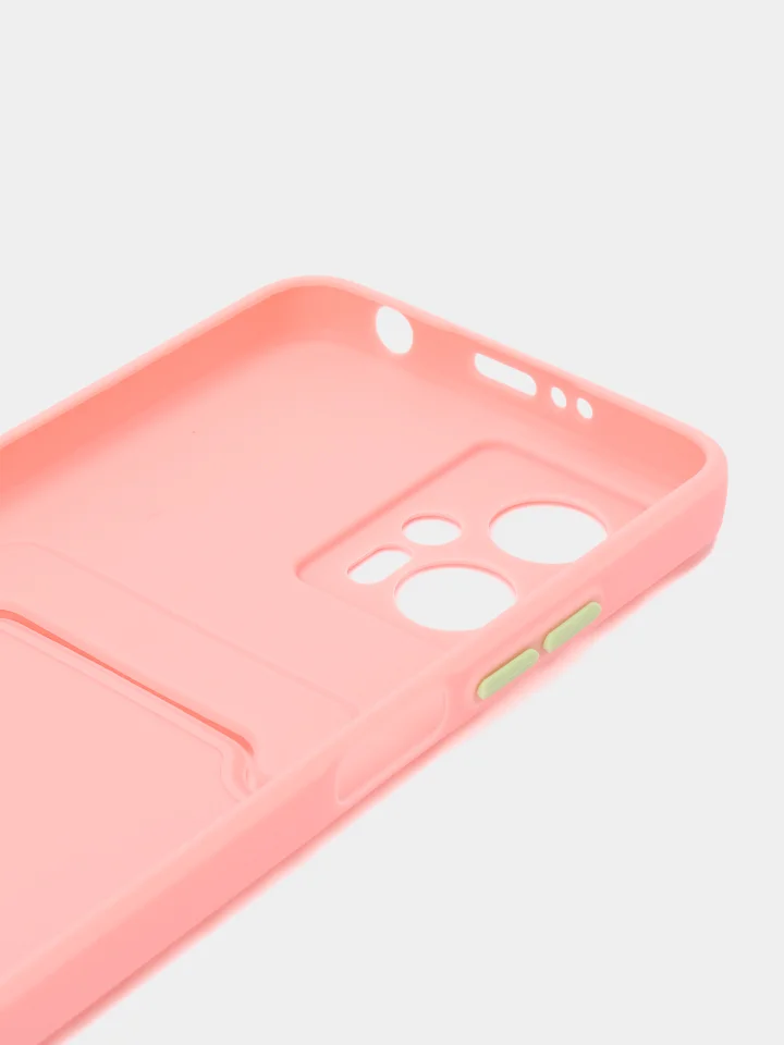 Розовый силиконовый чехол Xiaomi POCO X4 GT (Сяоми Поко Х4 ГТ), с карманом для карт, прозрачный