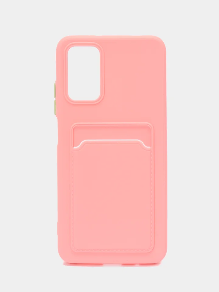 Розовый силиконовый чехол для Xiaomi Poco M3 Redmi 9T (Сяоми Поко М3 Редми 9Т), с карманом для карт