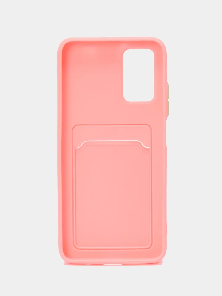 Розовый силиконовый чехол для Xiaomi Poco M3 Redmi 9T (Сяоми Поко М3 Редми 9Т), с карманом для карт