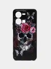 Тёмно-бордовый силиконовый чехол для Vivo Y35 4G, с принтом, с рисунком (Виво у35 4г)