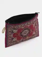 Бордовый косметичка, кошелек-монетница, ключница на молнии с турецким орнаментом, 10 см х 15 см