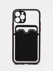 Черный чехол на iPhone XR, X, XS, 11, 12, 12Pro, 13, 13 Pro, с карманом для карт