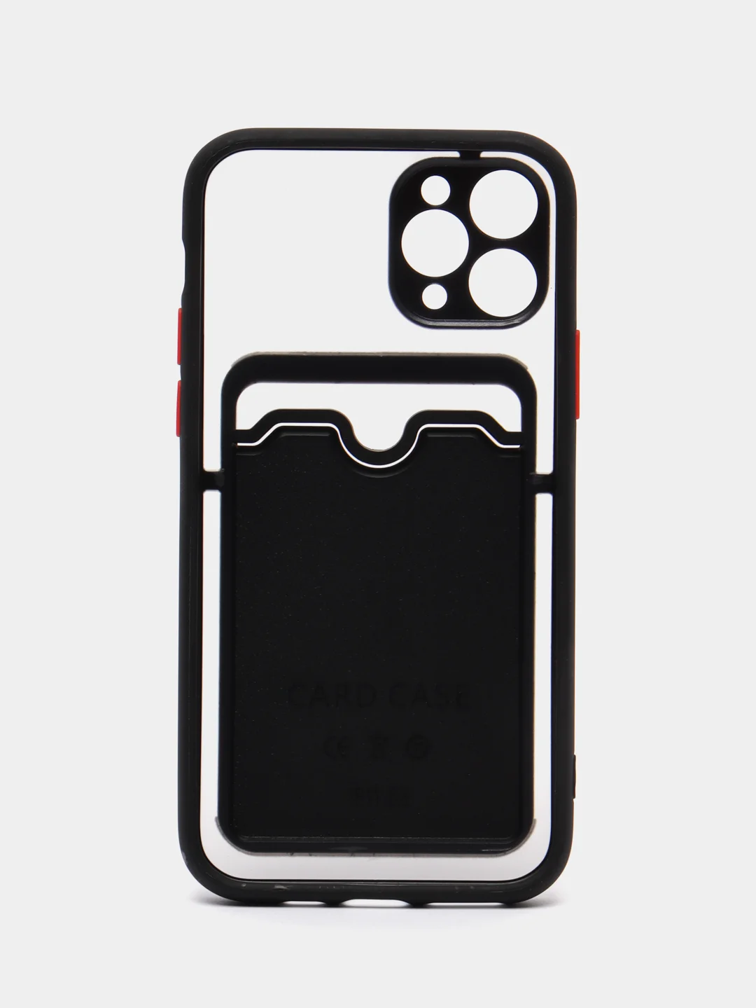 Черный чехол на iPhone XR, X, XS, 11, 12, 12Pro, 13, 13 Pro, с карманом для карт