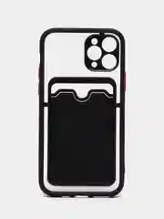 Черный чехол на iPhone XR, X, XS, 11, 12, 12Pro, 13, 13 Pro, с карманом для карт