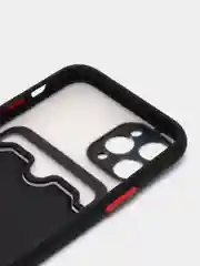 Черный чехол на iPhone XR, X, XS, 11, 12, 12Pro, 13, 13 Pro, с карманом для карт