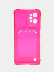 Красный силиконовый чехол для Realme C31 (Реалми С31), с карманом для карт, прозрачный