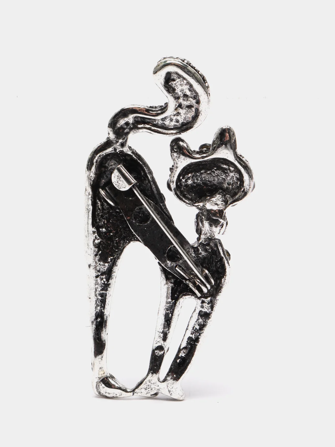 Серебряный брошь со стразами "Кошка", 2 цвета
