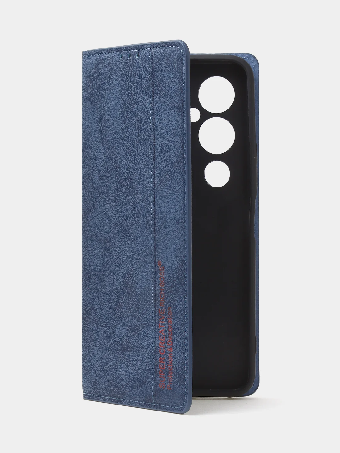 Синий чехол-книжка для Tecno Pova 4 Pro из нубука Super Creative