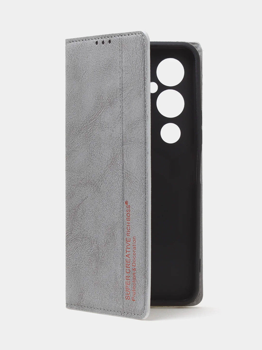 Тёмно-серый чехол-книжка для Tecno Pova 4 Pro из нубука Super Creative