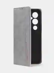 Тёмно-серый чехол-книжка для Tecno Pova 4 Pro из нубука Super Creative