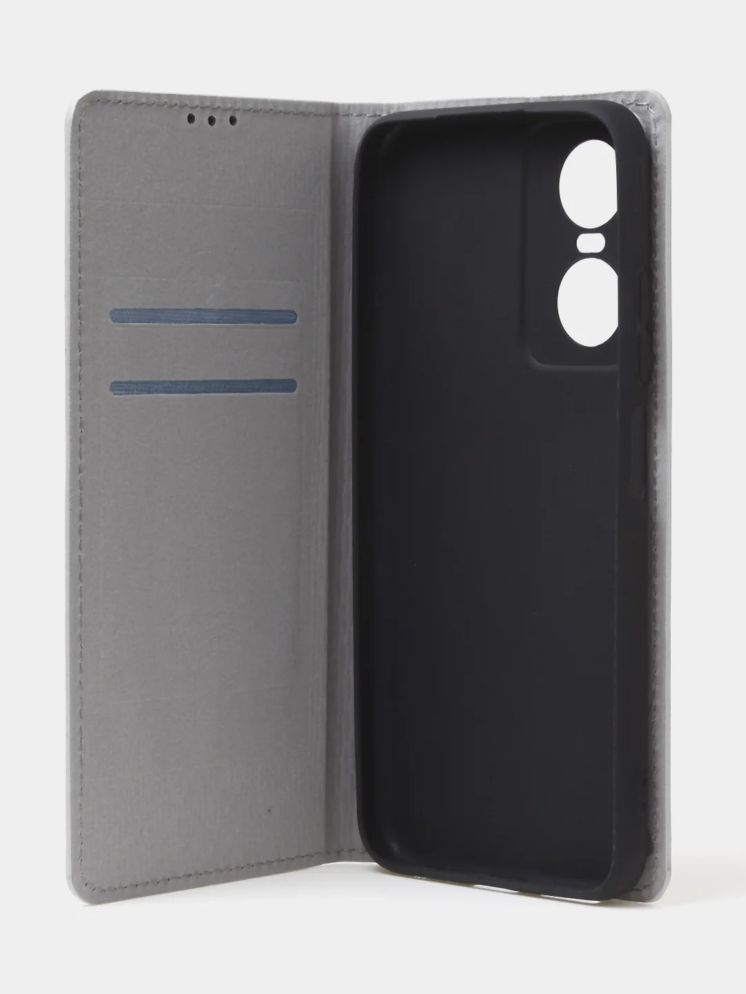 Тёмно-серый чехол-книжка для Tecno Pop 6 Pro из нубука Super Creative
