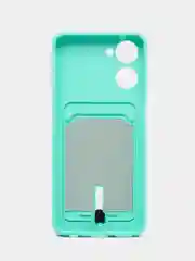 Бирюзовый чехол для Realme 10, Реалми 10 силиконовый, с карманом для карты