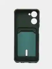Тёмно-зелёный чехол для Realme 10, Реалми 10 силиконовый, с карманом для карты