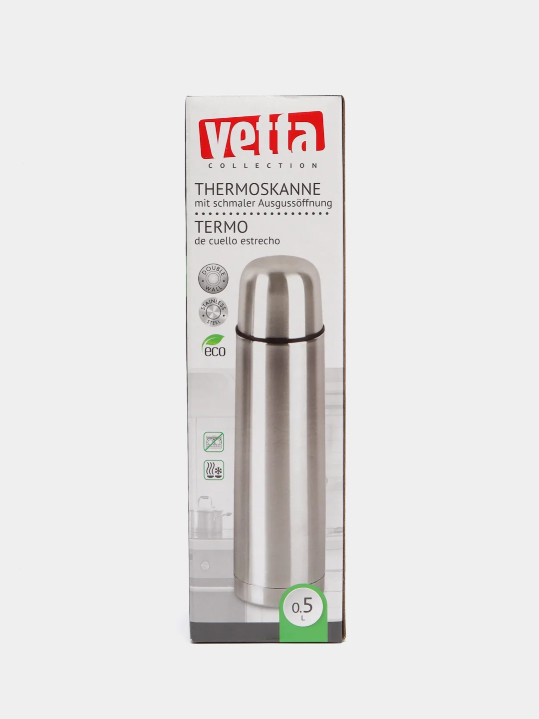 Серебряный термос VETTA "Буллет" для напитков, нержавеющая сталь, 0,50 л