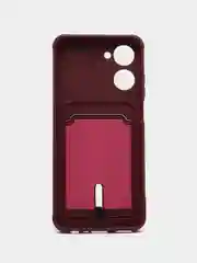 Бордовый чехол для Realme 10, Реалми 10 силиконовый, с карманом для карты