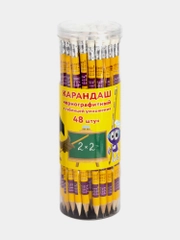 Карандаши простые чернографитные для рисования Hb с ластиком, Юнландия, 48 штук, 880765