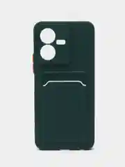 Зеленый силиконовый чехол для Vivo Y22 / Y22S (Виво у22 / у22С), с карманом для карт