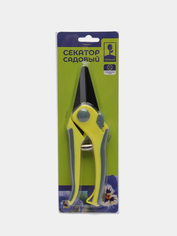 INBLOOM секатор садовый, 20 cм, прорезиненная антискользящая ручка, сталь 65М, оцинкованный
