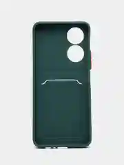 Зеленый силиконовый чехол для Honor X7 (Хонор Х7 Икс 7), с карманом для карт, прозрачный