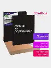 Холст, полотно для рисования на подрамнике черные в коробе, 2 штуки, Brauberg 880353