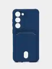 Синий чехол для Samsung Galaxy S23 (Самсунг Галакси С23) силиконовый, с карманом для карты