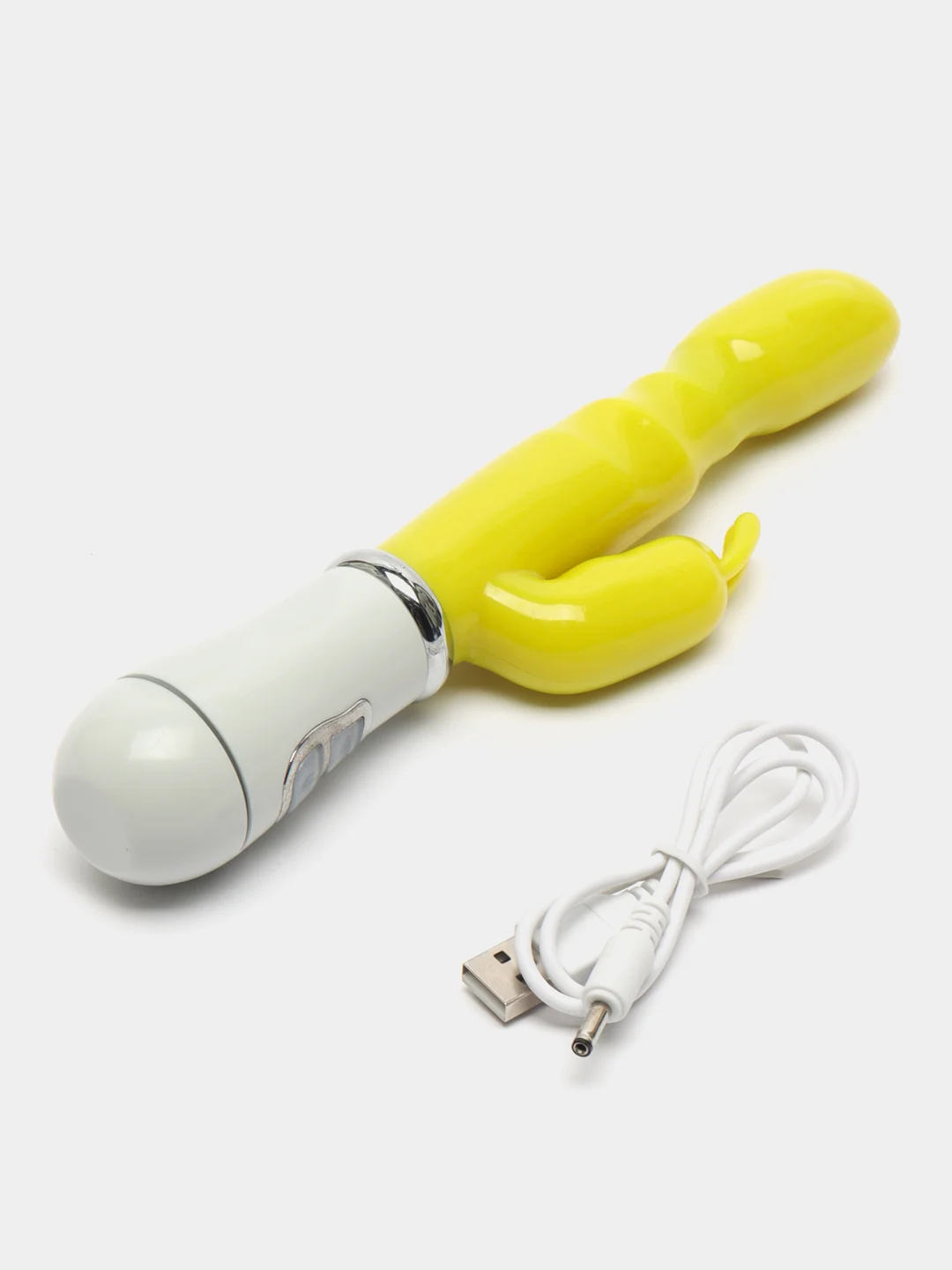 Желтый вибратор двойной "Кролик" для стимуляции точки G и клитора c USB, 2 цвета, 21,2 см