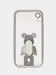 Серебряный чехол на Айфон с BearBrick медведь держателем подставкой IPhone XR, 11, 12, 13, 14 Pro Max