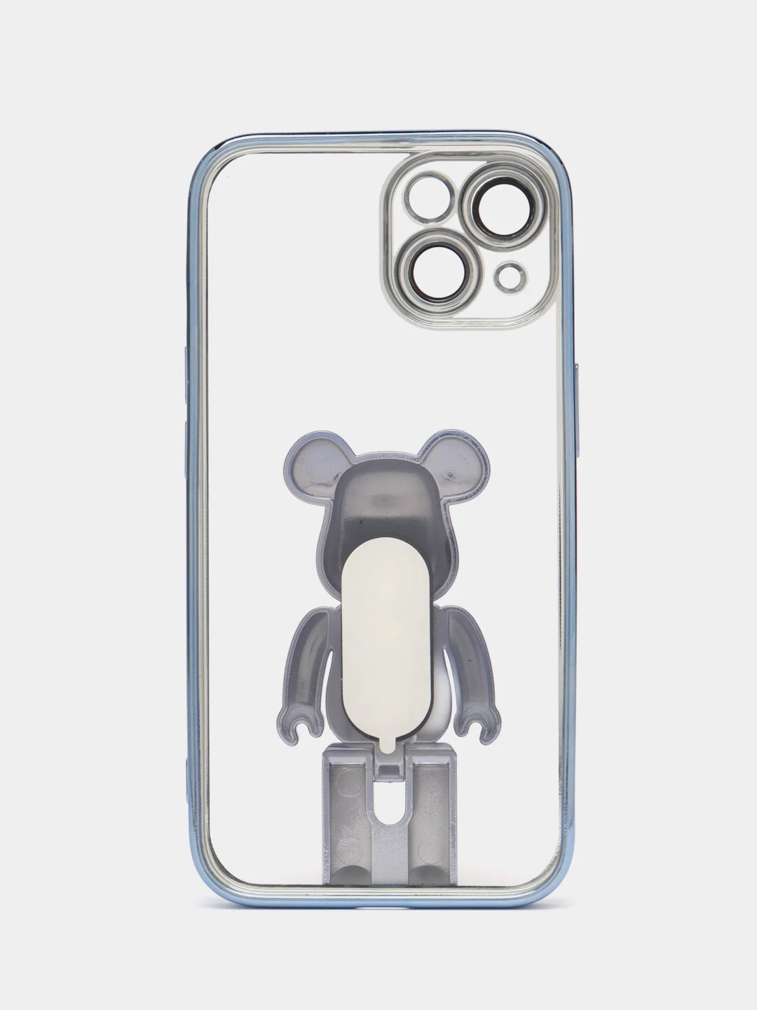 Голубой чехол на Айфон с BearBrick медведь держателем подставкой IPhone XR, 11, 12, 13, 14 Pro Max