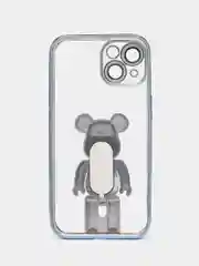 Голубой чехол на Айфон с BearBrick медведь держателем подставкой IPhone XR, 11, 12, 13, 14 Pro Max