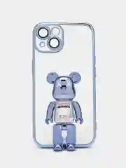Голубой чехол на Айфон с BearBrick медведь держателем подставкой IPhone XR, 11, 12, 13, 14 Pro Max