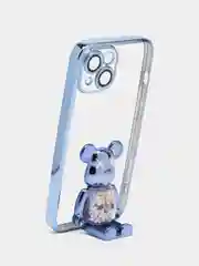 Голубой чехол на Айфон с BearBrick медведь держателем подставкой IPhone XR, 11, 12, 13, 14 Pro Max