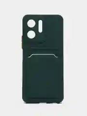 Зеленый силиконовый чехол для Vivo Y16 (Виво У16), с карманом для карт