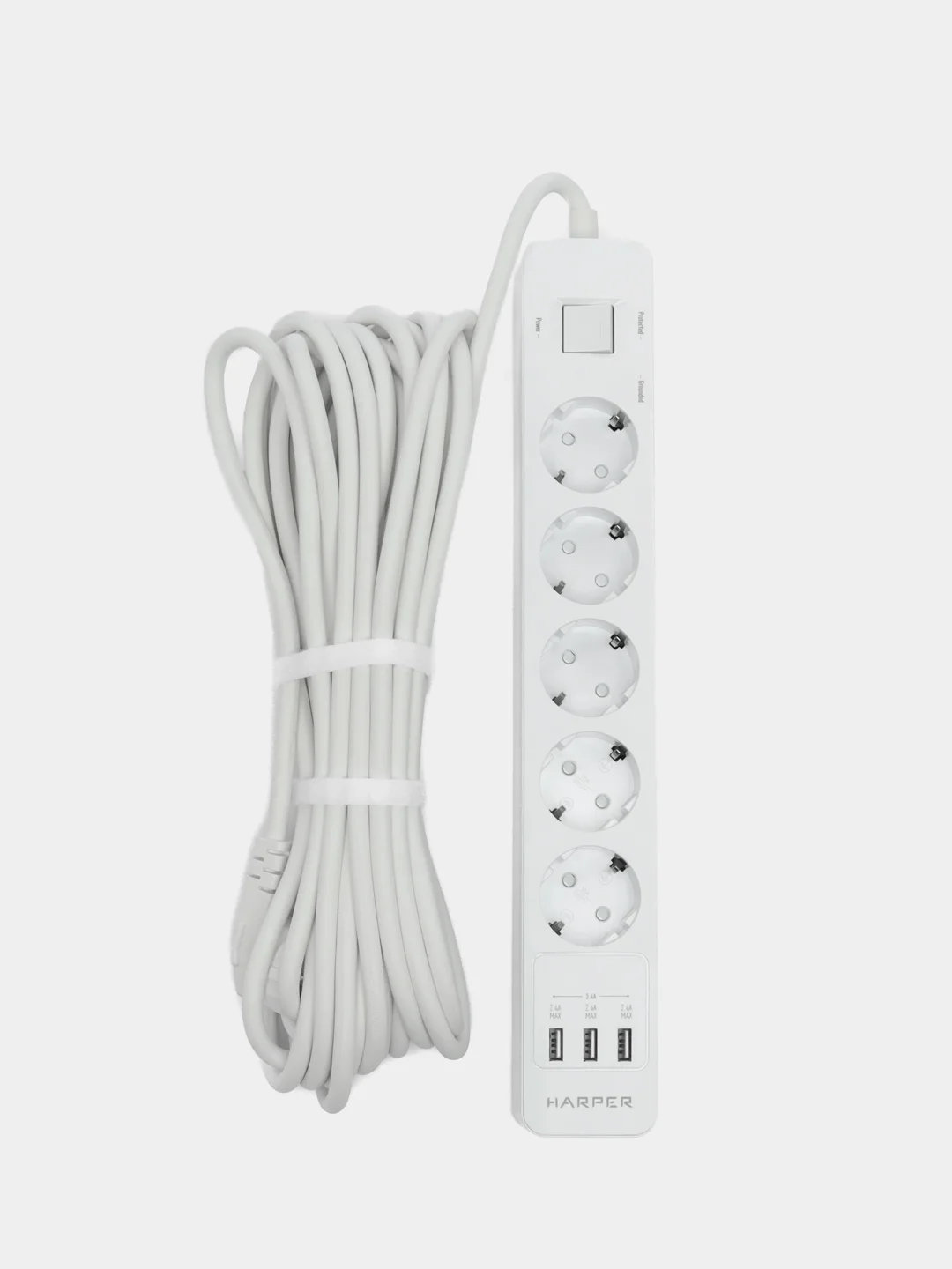 Белый сетевой фильтр Harper UCH-510, 10 метров, 5 розеток, 3 USB, 4000 Вт