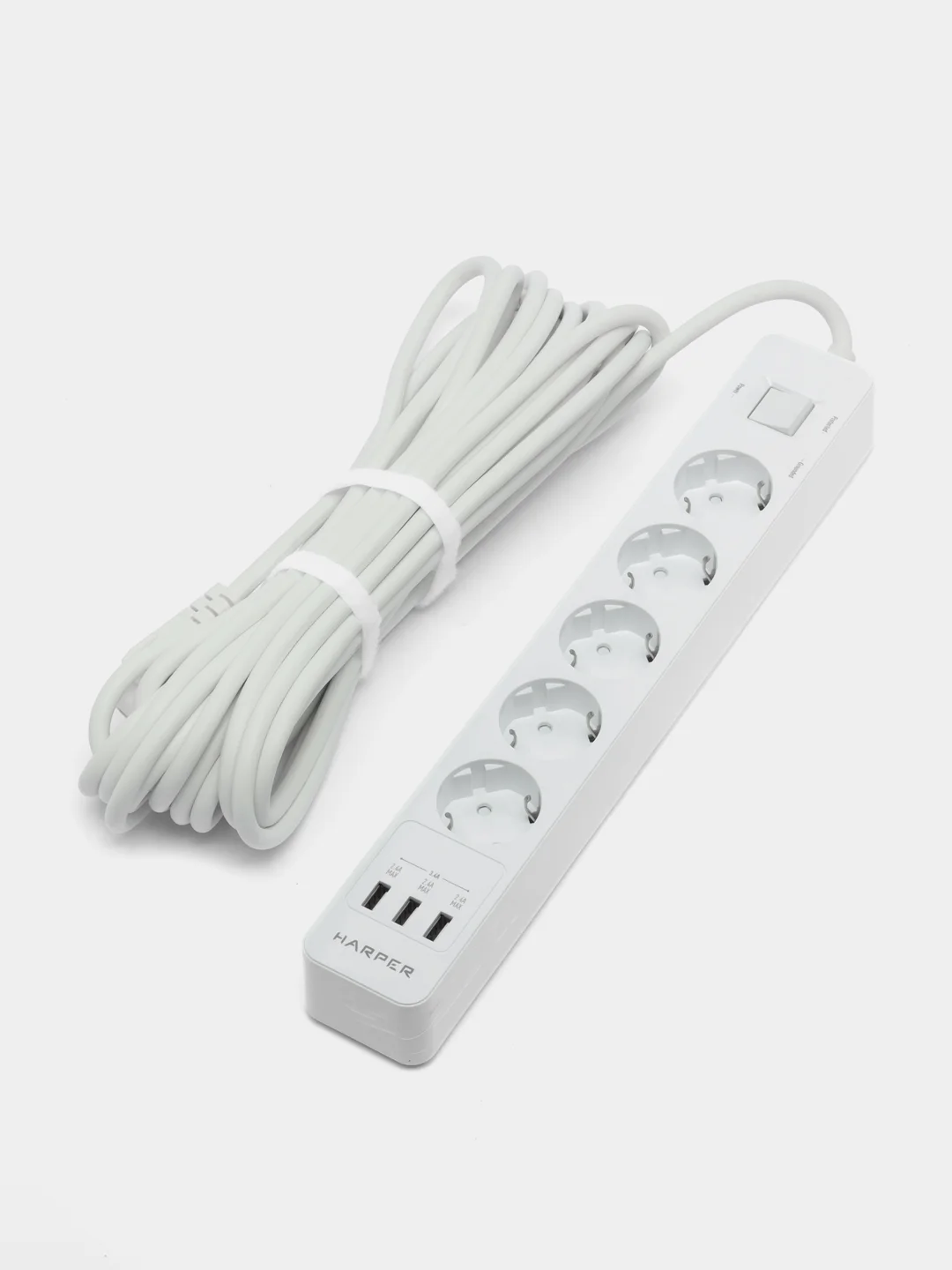 Белый сетевой фильтр Harper UCH-510, 10 метров, 5 розеток, 3 USB, 4000 Вт