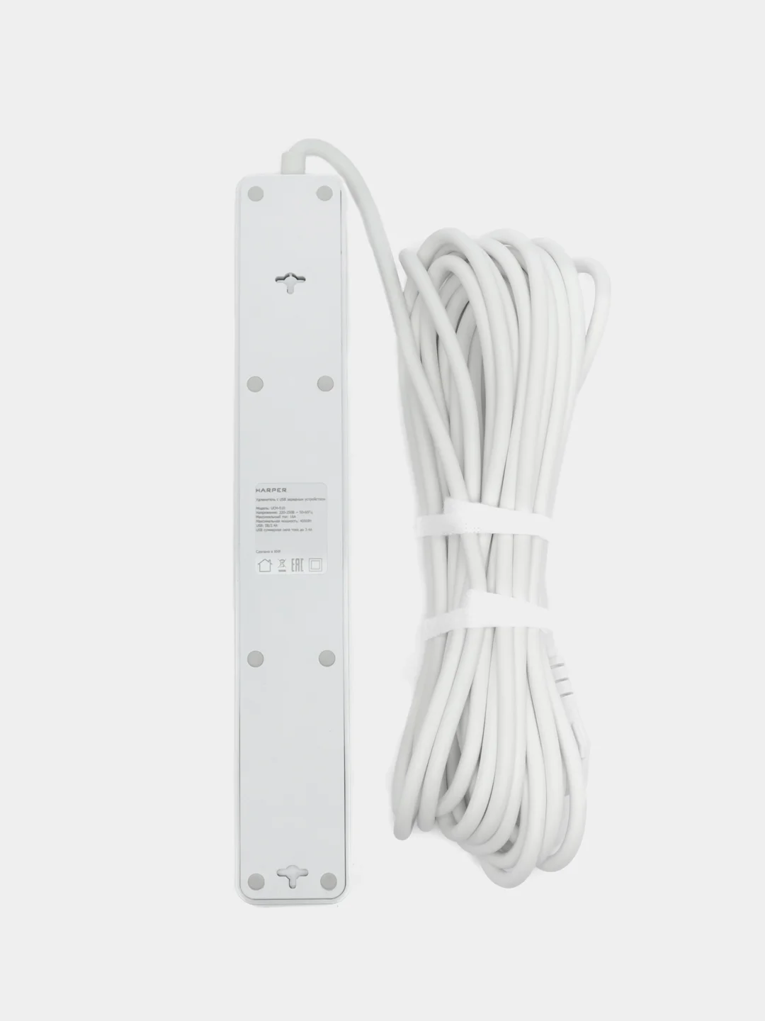 Белый сетевой фильтр Harper UCH-510, 10 метров, 5 розеток, 3 USB, 4000 Вт