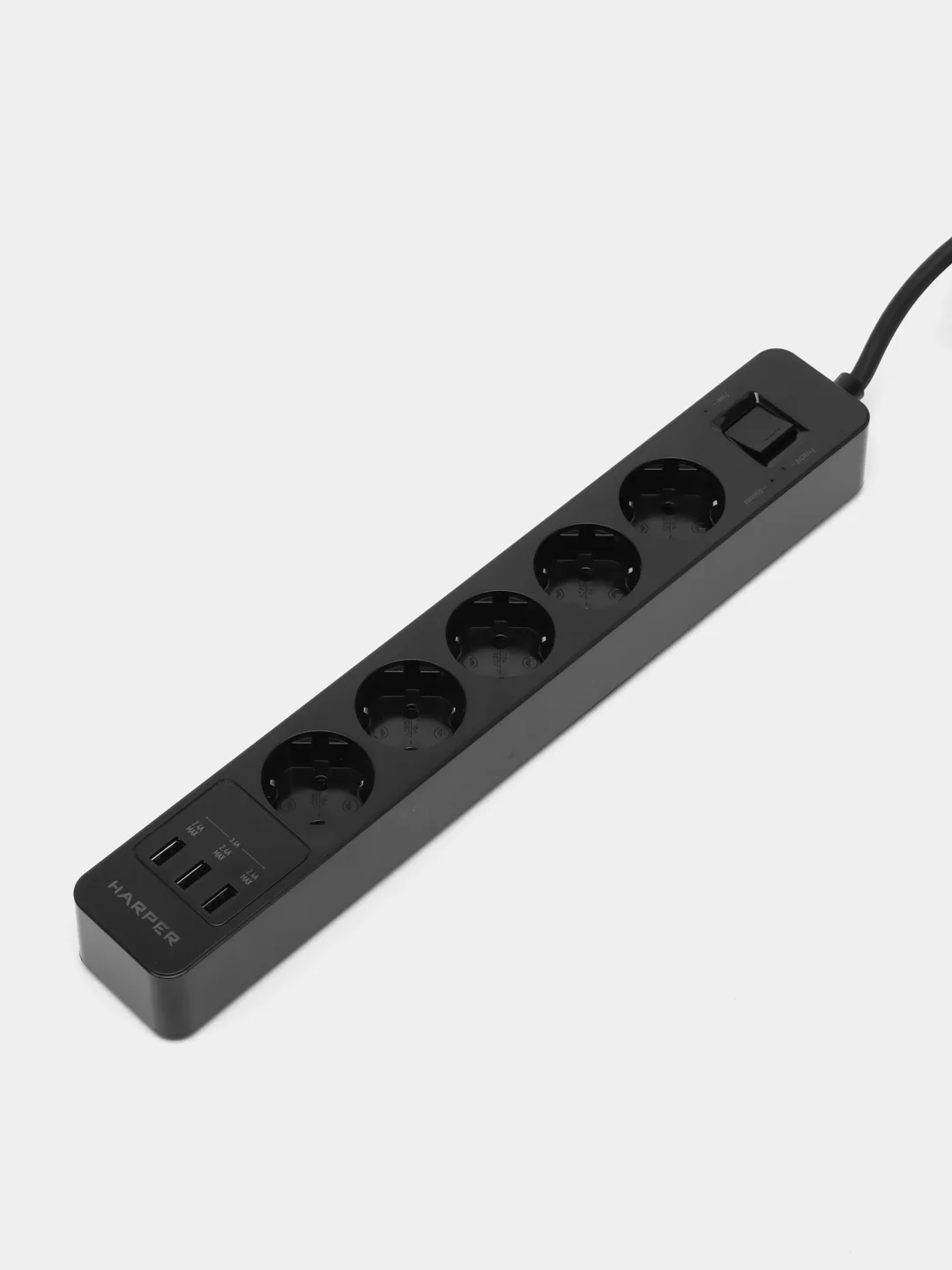 Черный сетевой фильтр Harper UCH-510, 10 метров, 5 розеток, 3 USB, 4000 Вт