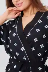 Черный костюм домашний женский с брюками и кимоно, пижама