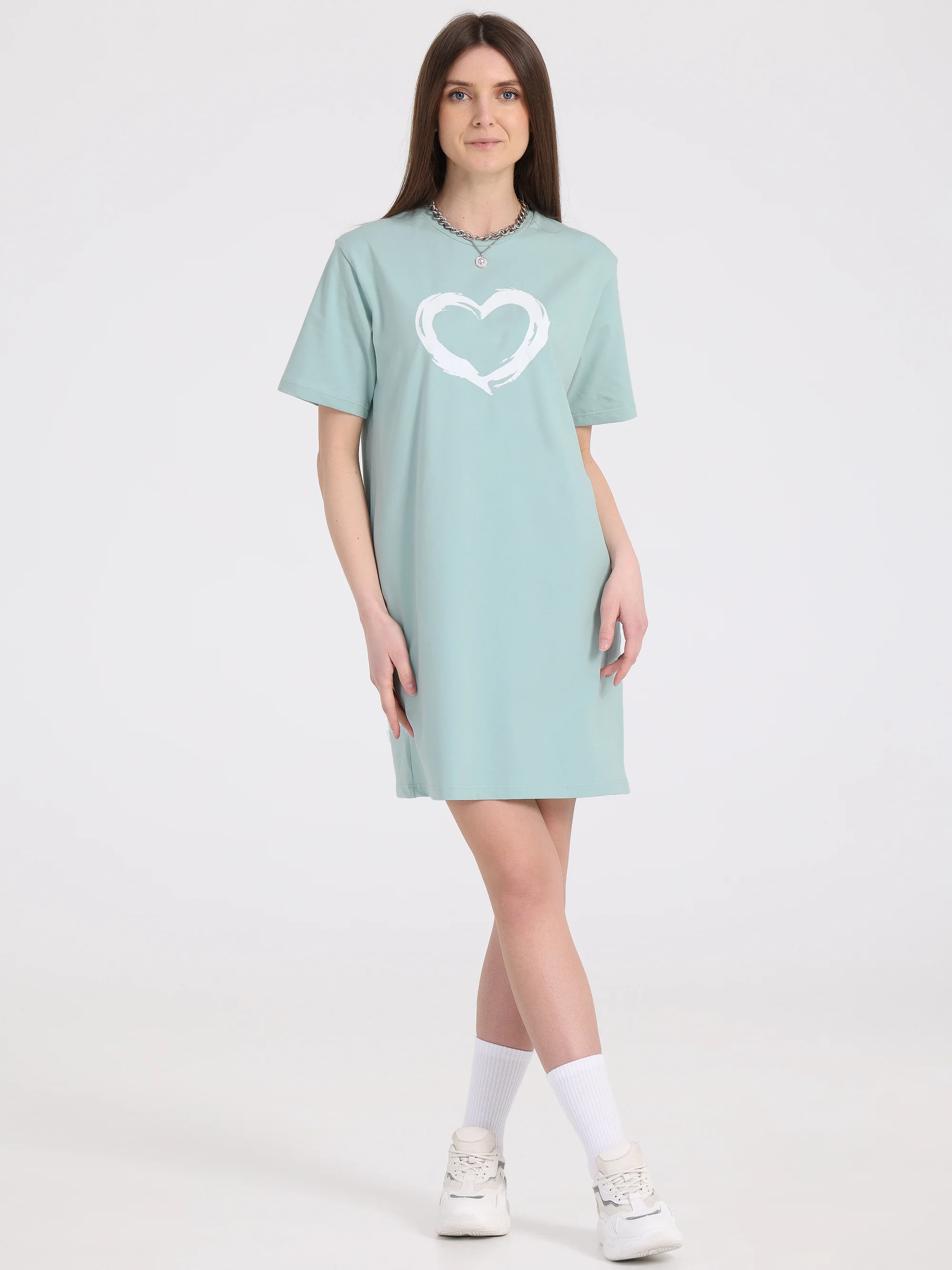 Мятный платье-футболка Oversize с принтом, короткое