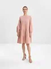Розовый платье хлопок-лен, рукава фонарик