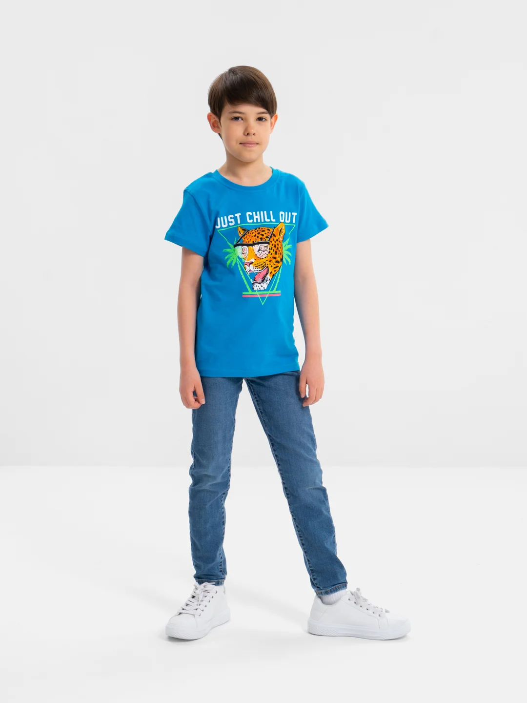 Светло-синий футболка для мальчика, с принтом, хлопок, 8-12 лет