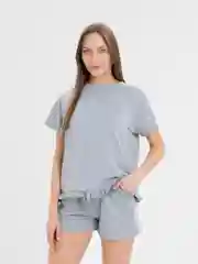Серый костюм спортивный женский футболка с шортами