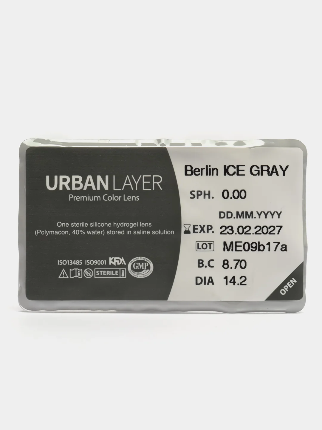 Серые цветные линзы Berlin Ice Gray без диоптрий 0.00