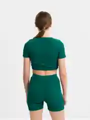 Зеленый женский костюм спортивный: топ и шорты, для фитнеса
