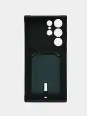Тёмно-зелёный чехол для Samsung Galaxy S23 Ultra, Самсунг С23 ультра силиконовый, с карманом для карты