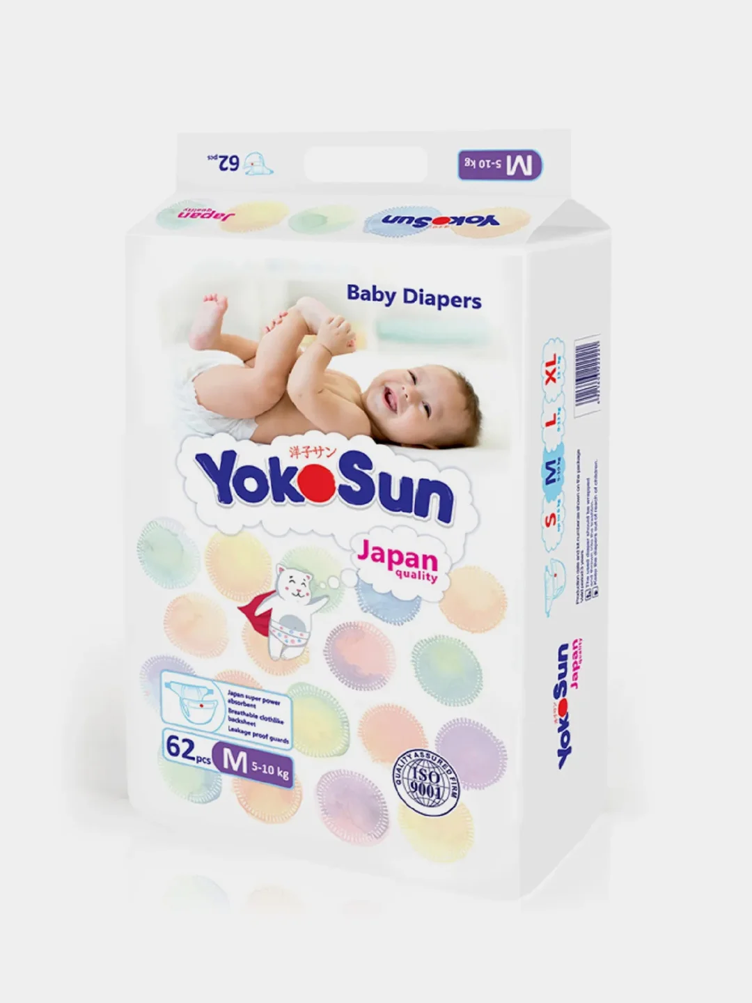 Подгузники YokoSun на липучках, размер М (5-10 кг), 62 шт.