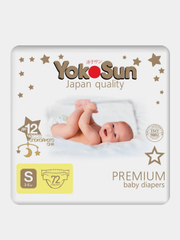 Подгузники YokoSun Premium, S, 3-6 кг, 72 штуки
