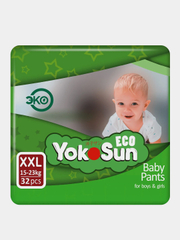 Детские подгузники-трусики YokoSun Eco, размер XXL, 15-23 кг, 32 штуки