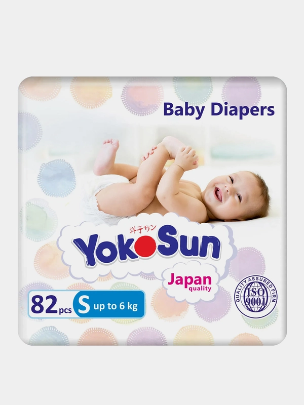 Подгузники YokoSun на липучках, размер S, до 6 кг, 82 штук